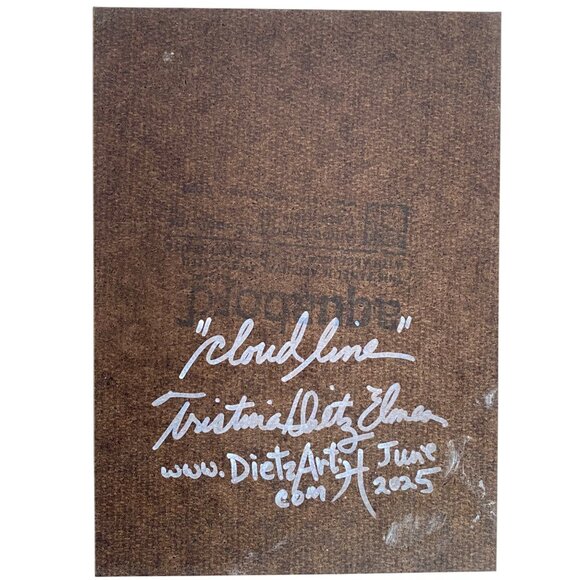 Art Original Cloud Line Watercolor Mixed Media Painting on 5x7in AquaBord Panel - Picture 4 of 5